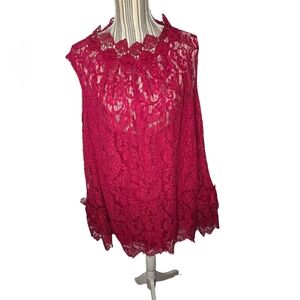 Roaman's Woman's 3/4 Sleeves Lace Blouse in Wine Colour Size 32 W